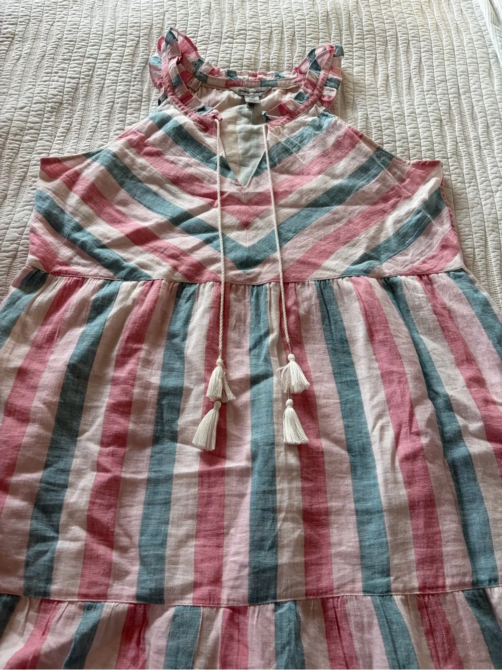 Tommy Bahama Pink, Blue & White Striped Sleeveless Tiered Sundress